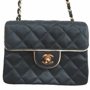 美品 CHANEL シャネル ミニマトラッセ シルクサテン ターンロック チェーン ショルダーバッグ ポシェット ブラック×ゴールド金具 ◆