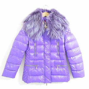 美品 MONCLER モンクレール ファー付き ロゴワッペン ダウンジャケット 1 パープル ◆