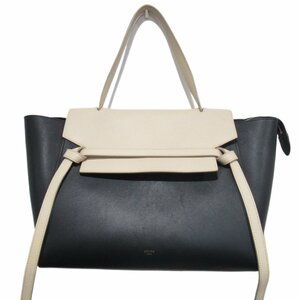 美品 CELINE セリーヌ フィービー期 ベルトバッグ スモール レザー ハンドバッグ バイカラー ベージュ×ブラック ◆