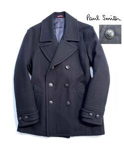 定価5万超【XL2】Paul Smith ポールスミス メルトン ピーコート XL2 メンズ【エンブレム刻印ボタン】保温性抜群 美シルエット ウール