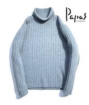 最高級【定価4万超】Papas+ パパス プラス カシミヤ タートルネックニット M ウール ネップ【着心地抜群!!】ハイネック セーター 日本製_画像1