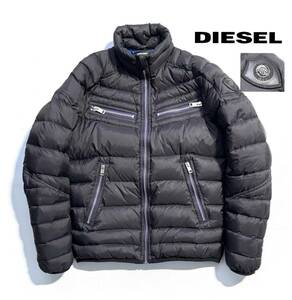 名作【定価5万】DIESEL ディーゼル ライダース ダウンジャケット M メンズ 【軽量 保温性抜群】黒 美シルエット ロゴ 国内正規 ジップ