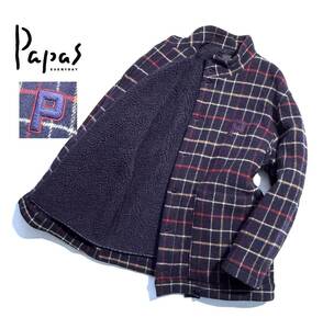 最高級【名作】Papas パパス ×Alexanders ツイードジャケット L メンズ 裏ボア Pロゴワッペン チェック 日本製【保温性抜群の一着】ウール