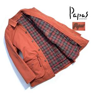 美品【定価9万超】Papas パパス 2way フィールドコート L (50) メンズ ロゴ刺繍ワッペン【ライナー着脱可】裏地チェック 日本製 ジャケット