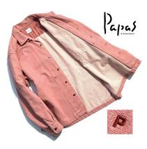 最高級【L】Papas パパス シャツジャケット L メンズ【Pロゴ刺繍】コットン ウール 着心地抜群の一枚 日本製 ロゴタブ 刻印ボタン_画像1