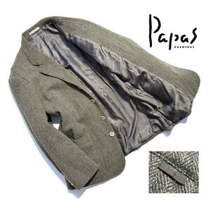 最高級【定価10万】Papas パパス ツイード テーラードジャケット L (50) メンズ ロゴタブ【着心地抜群の一着】ウール 日本製