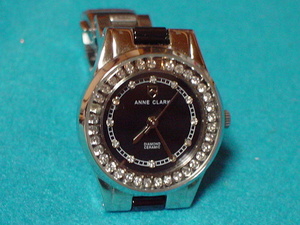 ANNE　CLARK　DIAMOND　CERAMIC　３BAR　女性用腕時計　ブラック