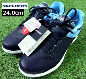 【未使用訳あり】 SKECHERS GOLF 撥水加工 スパイクレスゴルフシューズ 24cm ネイビー GOGAMAX