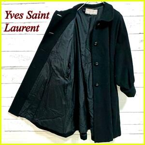 Yves Saint Laurent イヴ・サンローラン ロングコート ロング丈 ブラック ウール サイズ M オーバーサイズ レディース メンズ ユニセックス
