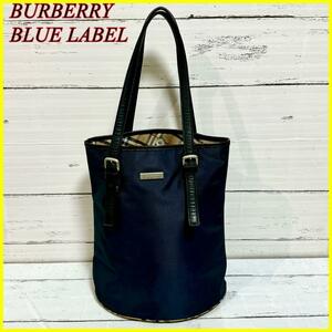 BURBERRY BLUE LABEL バーバリー ブルーレーベル トートバッグ ショルダーバッグ 肩掛け バケツバッグ バケツ型 ノバチェック ネイビー A4