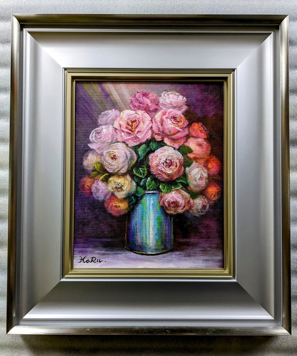 Artist haru☆Oil painting F3 size★Roses☆New frame included☆Authentic☆Original painting★One of a kind★Still life., Painting, Oil painting, Still life