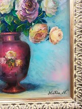 画家haru 油彩画[薔薇]　真作、原画、一点物、絵のサイズ385×295特寸　額縁付き　静物画。_画像3
