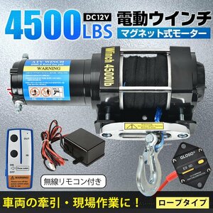 1円 ウインチ 12v 電動ウインチ 電動 巻き上げ 車載 小型 車 4500 ロープ 軽量 無線リモコン 巻き上げ機 トロリー 強力 牽引 sg078