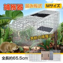 送料無料 捕獲器 踏み板式 Mサイズ 折りたたみ 全長65.5cm アニマル トラップ 動物 害獣 駆除 罠 ガード付き 軽量 庭 畑 農業 pt060-m_画像3