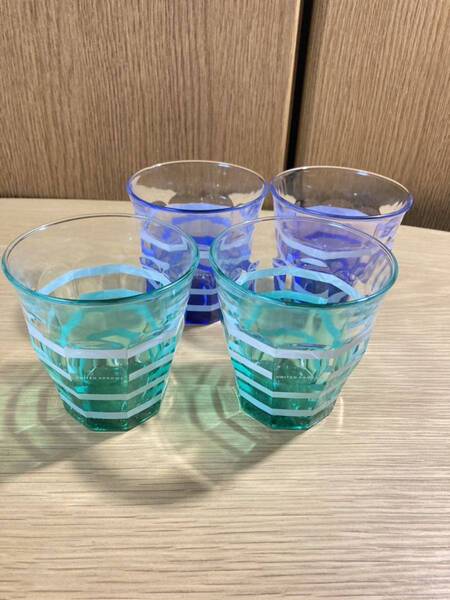 ▼ユナイテッドアローズ≪グラス 4個≫ガラス製 デュラレックス DURALEX UNITED ARROWS グリーン系 ブルー系