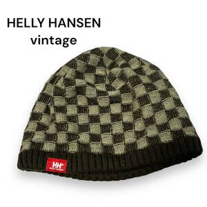 ヘリーハンセン HELLY HANSEN ニット帽 ニットキャップ ビーニー 帽子 ヴィンテージ　vintage OLD レトロ　市松模様　チェック柄　ブロック