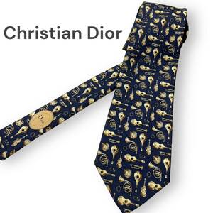 Christian Dior クリスチャンディオール　ネクタイ　ブランドネクタイ　シルク SILK 絹 100% 美品　ネイビー系　ギター　紳士　CDロゴ