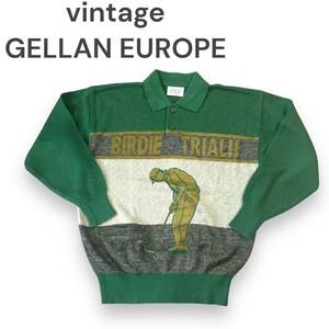 GELLAN EUROPE ヴィンテージ　ニット　セーター　ジャガード　ゴルフ柄 サイズF 襟付きニット　リネンブレンド　古着　ユーズドフルギ