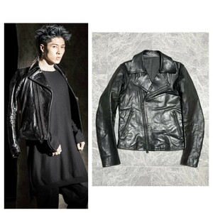 定価35万 YOHJI YAMAMOTO BACKLASH ヨウジヤマモト バックラッシュ イサムカタヤマ コラボ レザーライダース デュアルジップ ジャケット 2 