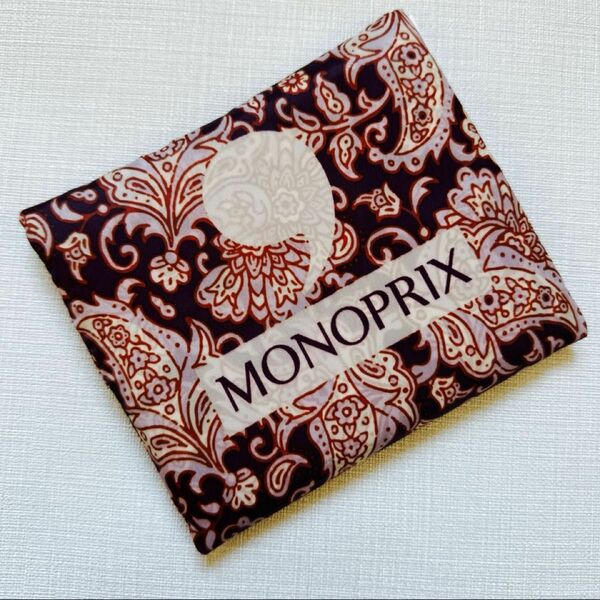 モノプリ　エコバッグ MONOPRIX パリ　フランス　土産　定番　人気　ワインレッド　ペイズリー　植物柄