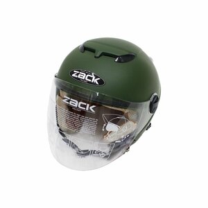 58～59㎝ ユニセックス バイク ヘルメット ( マットカーキ ) ジェットヘルメット ZACK ZJ-2 インナーシールド 洗える内装