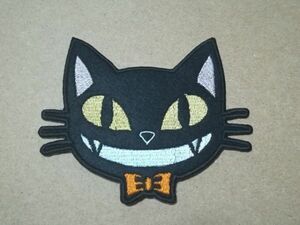 飾り/笑うくろねこ刺繍ワッペンXL/ハロウィン・秋