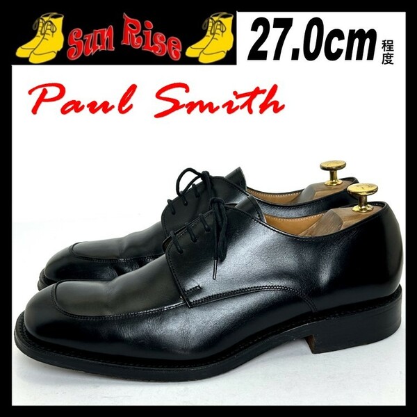 即決 Paul Smith ポールスミス メンズ 8.5 27.0cm程度 本革 レザー Uチップ 黒色 ブラック ビジネス カジュアル ドレスシューズ 革靴 中古