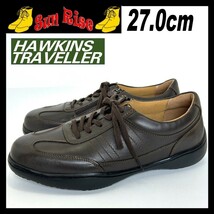 即決 使用少 HAWKINS TRAVELLER ホーキンストラベラー メンズ 27cm 4E レザー サイドジップ 茶 カジュアル ウォーキングシューズ 革靴 中古_画像1