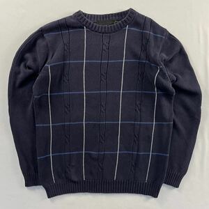 US Vintage 90s BILLBLASS 総柄 格子柄 ブロック チェック 立体 3D ケーブル 縄編み デザインニット