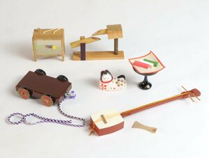人形用小道具 まとめて 三味線 車 犬筥 餅 灯 ししおどし 郷土玩具 民芸 伝統工芸 風俗人形 置物