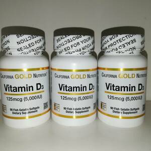 【3個セット】ビタミンD3 5000IU 125mcg 90粒 California Gold Nutrition【新品・送料込】