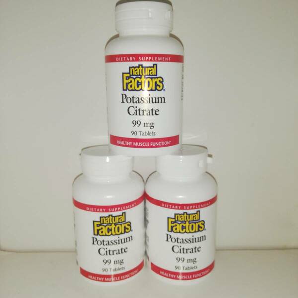 【3個セット】クエン酸カリウム 99mg カルシウム 36mg 90粒 Natural Factors【新品・送料込】