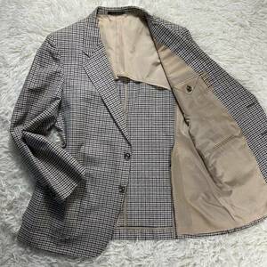 美品　アクアスキュータム【極上リネン　シアサッカー　チェック】Aquascutum テーラードジャケット　麻　背抜き　メンズ