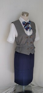 【新品】1５号 オンワード製 事務服5点セット バスガイド OL 会社制服 受付 案内/ ベスト スカート キュロット ブラウス 大きいサイズ 