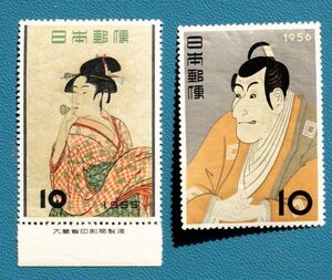 【記念切手!!】⑥ 切手趣味週間2種ロット ビードロ銘版付・写楽 未使用NH 型価2.7千円