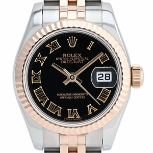 ロレックス ROLEX デイトジャスト ローマン 179171 腕時計 SS PG 自動巻き ブラック レディース 【中古】