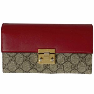 グッチ GUCCI GG柄 長財布 札入れ 小銭入れ 長財布 コーティングキャンバス ベージュ レッド 453506 レディース 【中古】