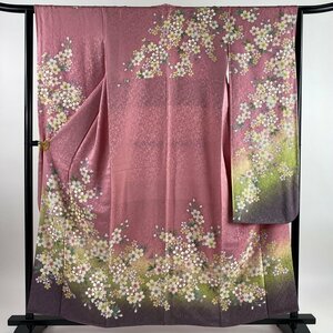 振袖 身丈159cm 裄丈65cm M 袷 キラキラ 桜 金糸 金通し ピンク 正絹 美品 名品 【中古】