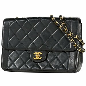 シャネル CHANEL マトラッセ シングルフラップ チェーン ショルダーバッグ ココマーク Wチェーン レザー ブラック レディース 【中古】