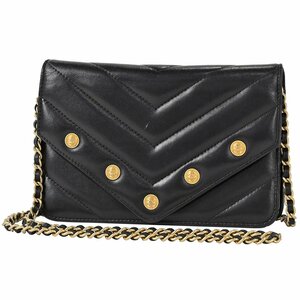 シャネル CHANEL Vステッチ チェーン ウォレット ココマーク シェブロン ポシェット ショルダーバッグ レザー ブラック レディース 中古