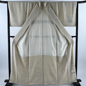 訪問着 身丈163cm 裄丈67cm M 袷 椿 菊 金糸 金彩 ベージュ 正絹 秀品 【中古】の画像3