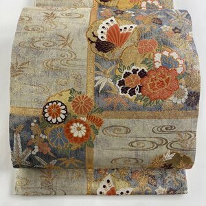 袋帯 美品 秀品 松竹梅 草花 唐織 金糸 金色 六通 正絹 【中古】