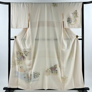 付下げ 身丈158.5cm 裄丈64.5cm M 袷 雪輪 草花 金銀彩 ぼかし 桜色 正絹 秀品 【中古】