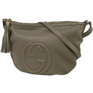 グッチ GUCCI ソーホー ショルダーバッグ フリンジ タッセル インターロッキングG レザー グレージュ 295175 レディース 【中古】