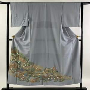 色留袖 身丈152cm 裄丈62.5cm S 袷 建物 松竹梅 青灰色 正絹 秀品 【中古】