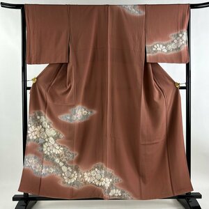 訪問着 身丈159cm 裄丈64.5cm M 袷 辻が花柄 梅 ぼかし 小豆色 正絹 秀品 【中古】