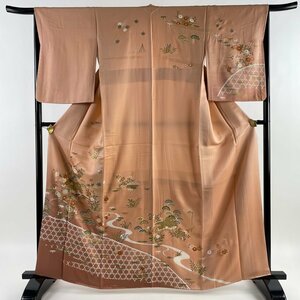 訪問着 身丈164.5cm 裄丈66.5cm M 袷 松竹梅 茶屋辻 金彩 ぼかし サーモンピンク 正絹 美品 秀品 【中古】