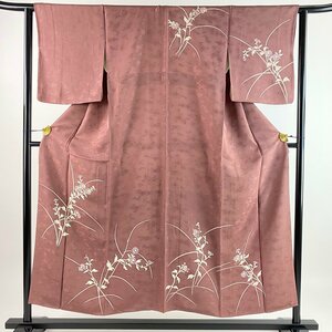 付下げ 身丈153cm 裄丈63.5cm S 袷 草花 地紋 灰紫 正絹 優品 【中古】