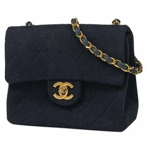 シャネル CHANEL ミニ マトラッセ シングルフラップ チェーン ショルダーバッグ ココマーク ジャージー ネイビー A01115 レディース 中古