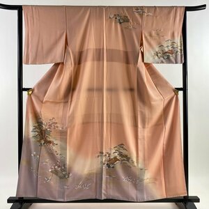 訪問着 身丈159cm 裄丈64cm M 袷 草花 御所車 金銀彩 ぼかし ピンク 正絹 秀品 【中古】